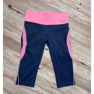 Fila Sport Small Capris Workout Pants Dark Gray With Pink Accent Stripes